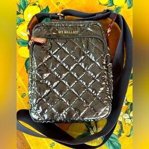 MZ Wallace Metro Metallic Messenger Crossbody Nylon Bag EUC